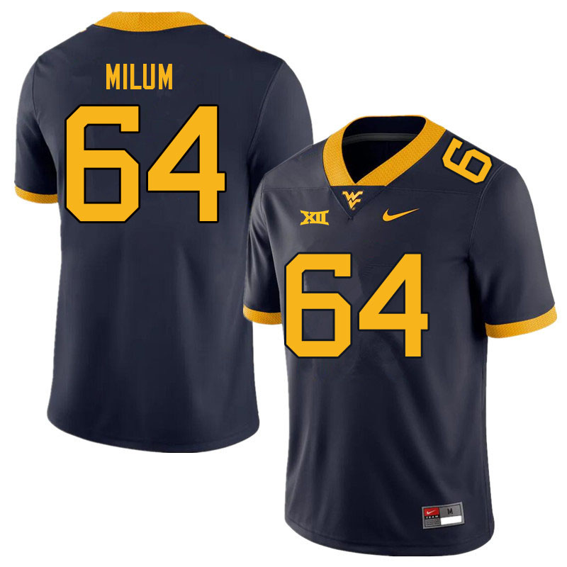 NCAA Men's Wyatt Milum West Virginia Mountaineers Navy #64 Nike Stitched Football College Authentic Jersey SD23P84CW